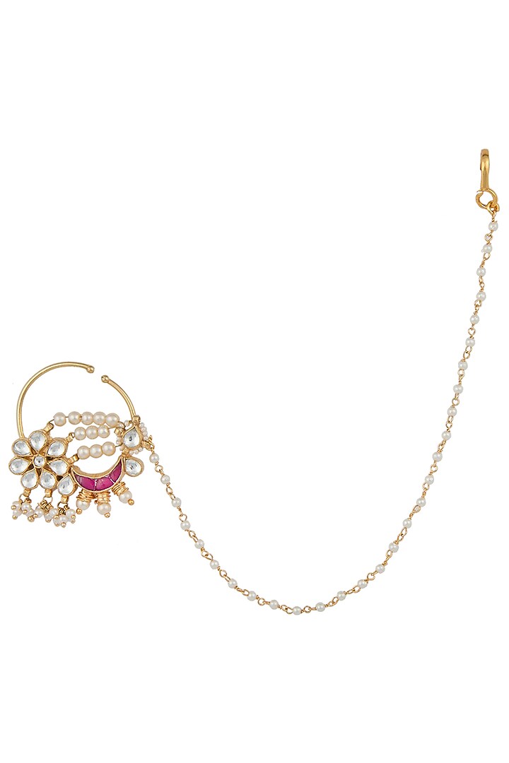 Gold plated red and white nath available only at Pernia's Pop Up Shop.