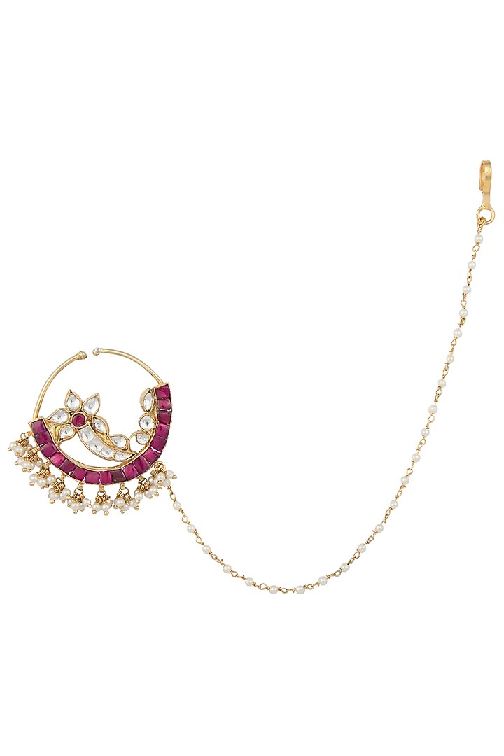 Gold plated pink and white nath available only at Pernia's Pop Up Shop.