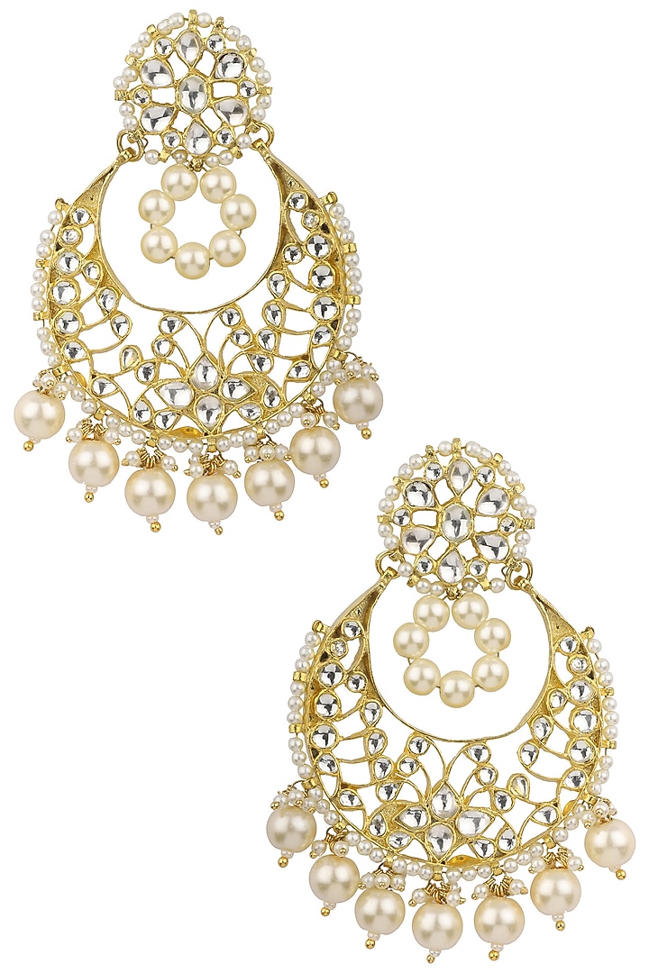 Gold plated pearl string baali earrings available only at Pernia's Pop Up Shop.
