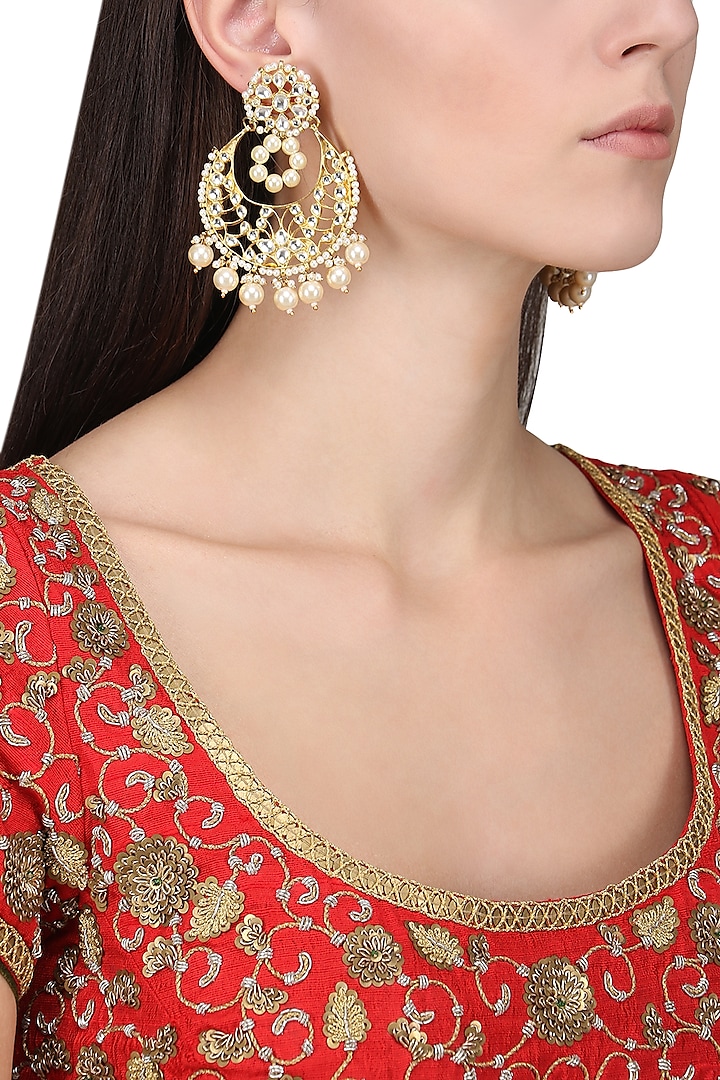 Gold Plated Pearl String Baali Earrings by Riana Jewellery