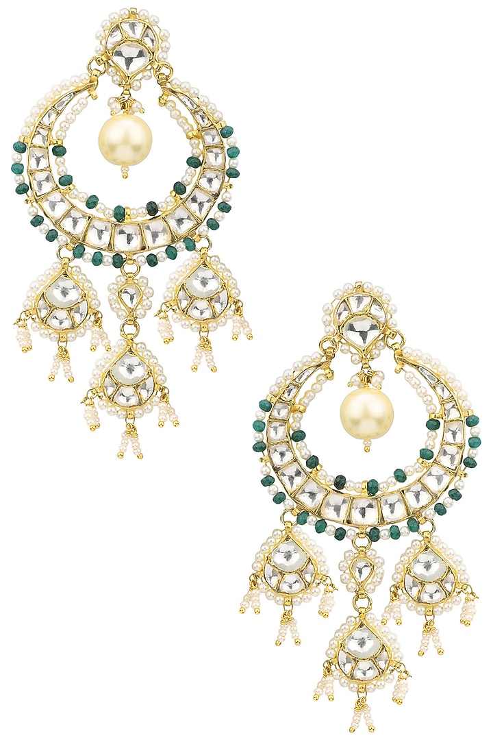 Gold plated green and white bead embellished earrings available only at Pernia's Pop Up Shop.