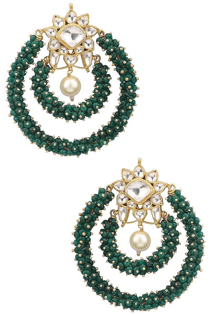 Gold plated green bead embellished earrings available only at Pernia's Pop Up Shop.
