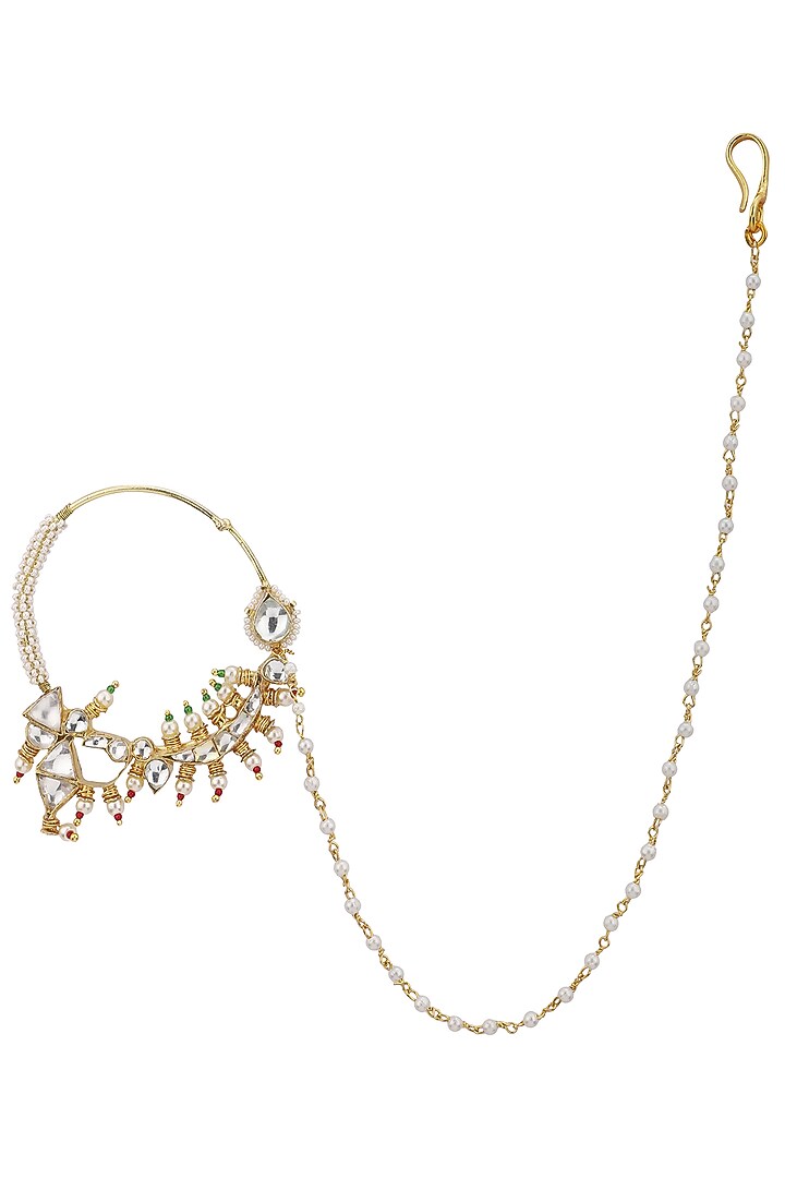 Gold plated green and white nath available only at Pernia's Pop Up Shop.