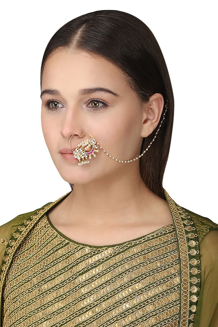 Gold plated red and white nath available only at Pernia's Pop Up Shop.
