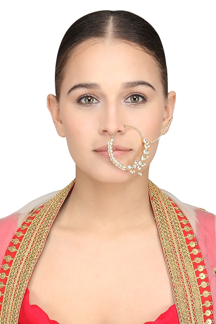 Gold Plated Single Line Nath by Riana Jewellery
