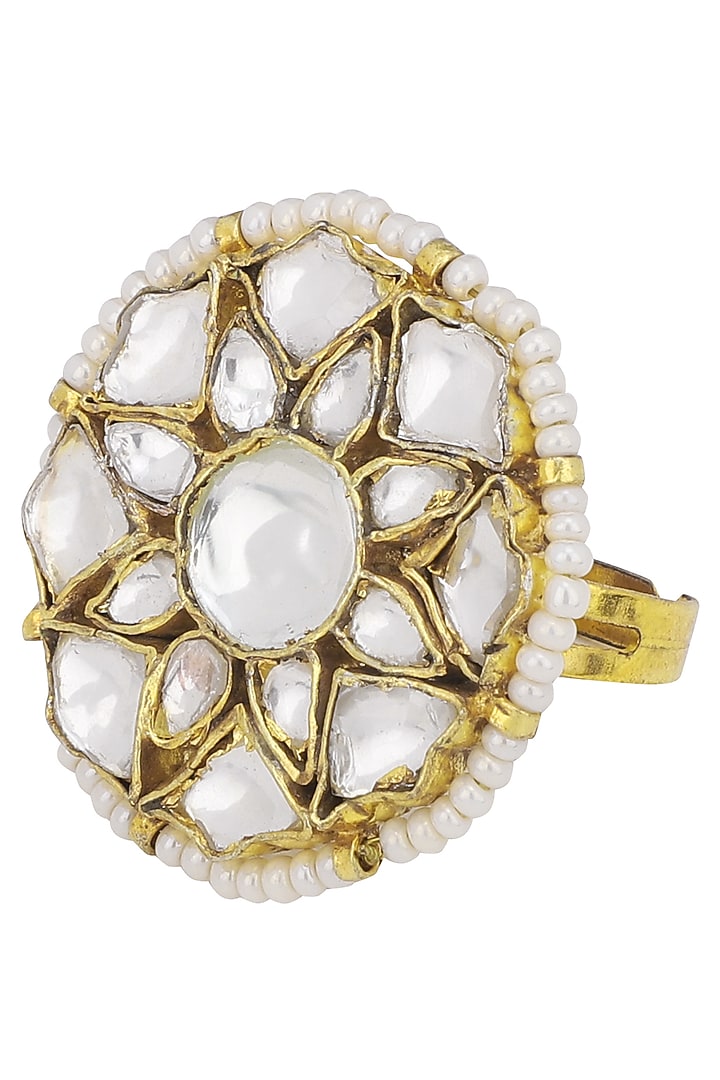 Gold plated small white flower ring available only at Pernia's Pop Up Shop.