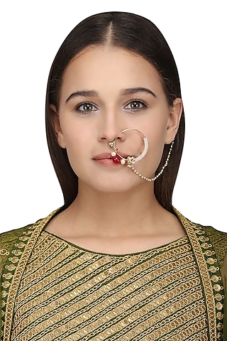 Gold Plated Flower Nath by Riana Jewellery