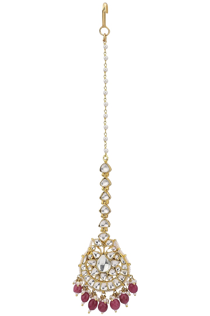 Gold Plated Pink Maangtikka by Riana Jewellery