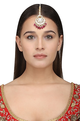 Gold Plated Pink Maangtikka by Riana Jewellery