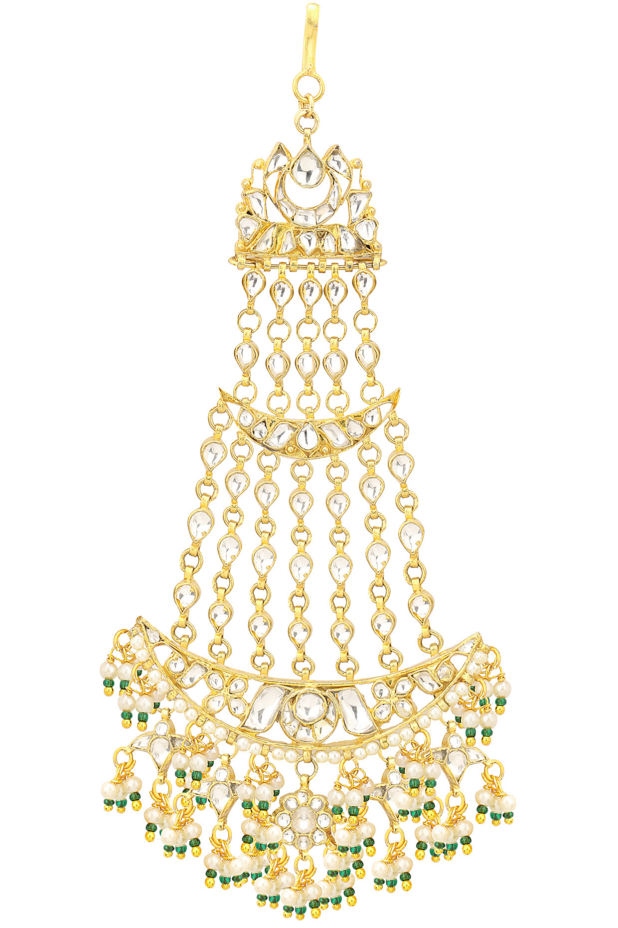 Gold Finish White Jadtar and Green Stone Passa by Riana Jewellery
