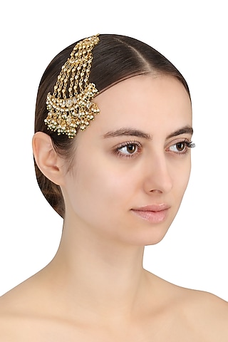 Gold Finish White Jadtar and Green Stone Passa by Riana Jewellery