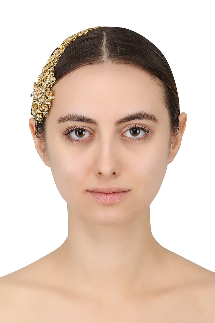 Gold Finish White Jadtar and Green Stone Passa available only at Pernia's Pop Up Shop.
