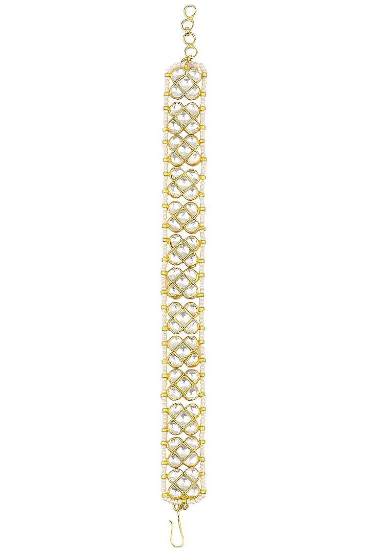 Gold Finish Wihte Jadtar Stone Single Line Bracelet available only at Pernia's Pop Up Shop.