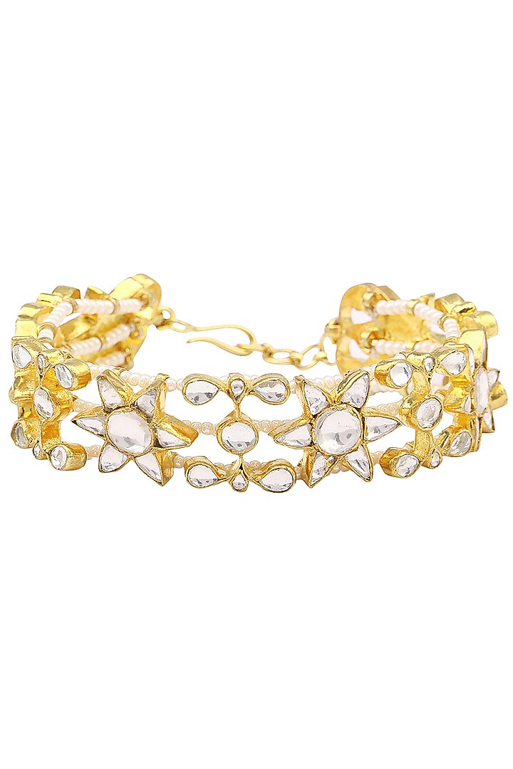 Gold Finish White Jadtar Stone Single Line Bracelet available only at Pernia's Pop Up Shop.
