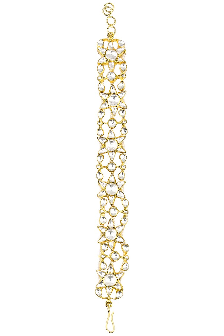 Gold Finish White Jadtar Stone Single Line Bracelet available only at Pernia's Pop Up Shop.