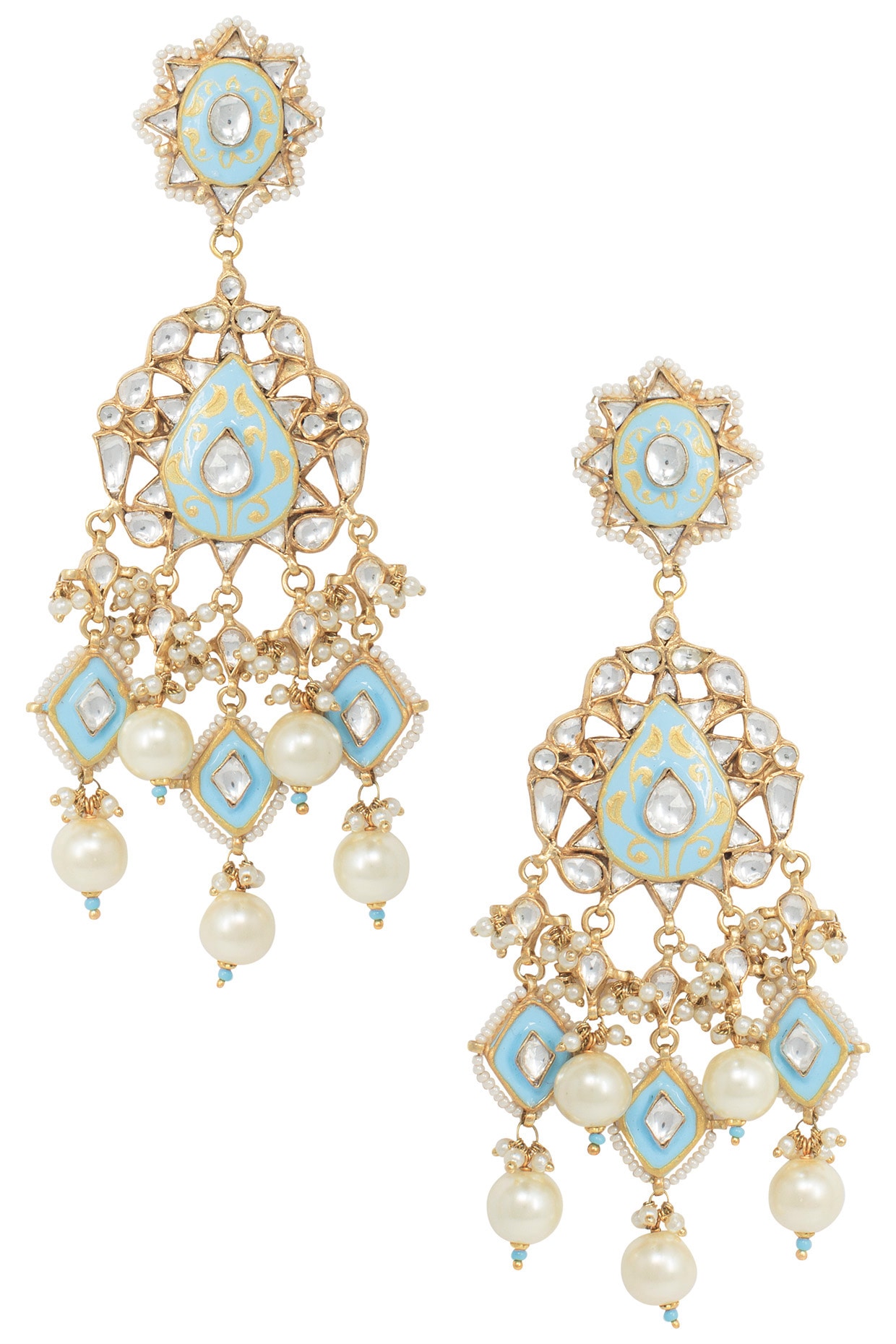 Firozi Color Mint Meena Earrings