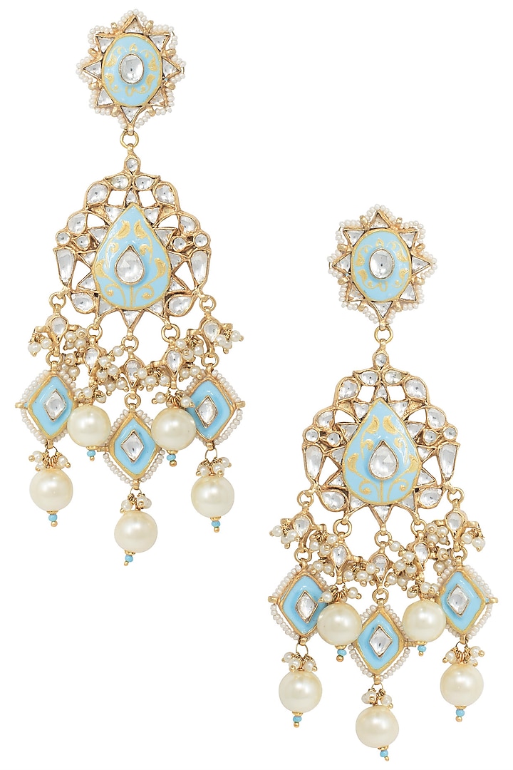 Gold plated white and firozi meena earrings available only at Pernia's ...