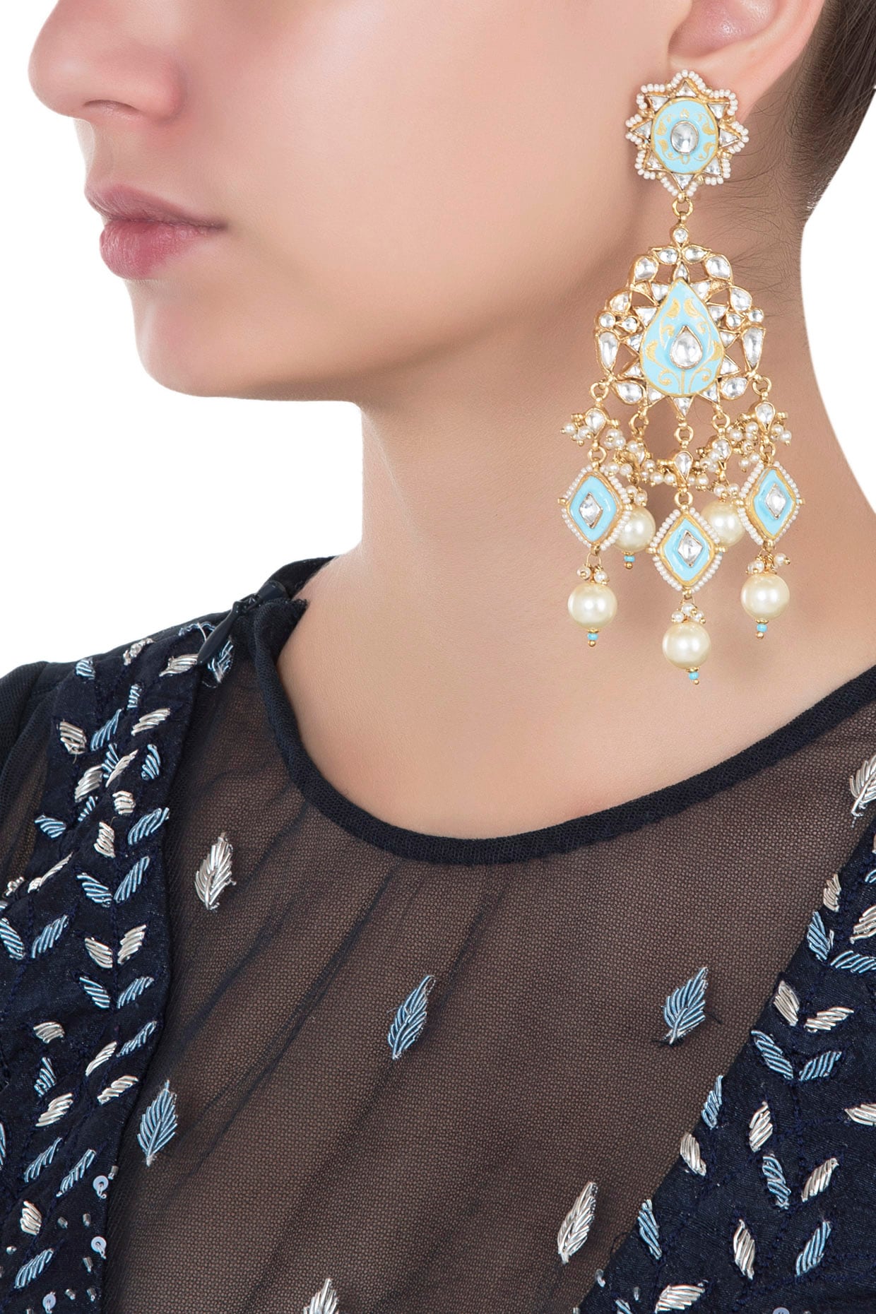 Firozi Color Mint Meena Earrings