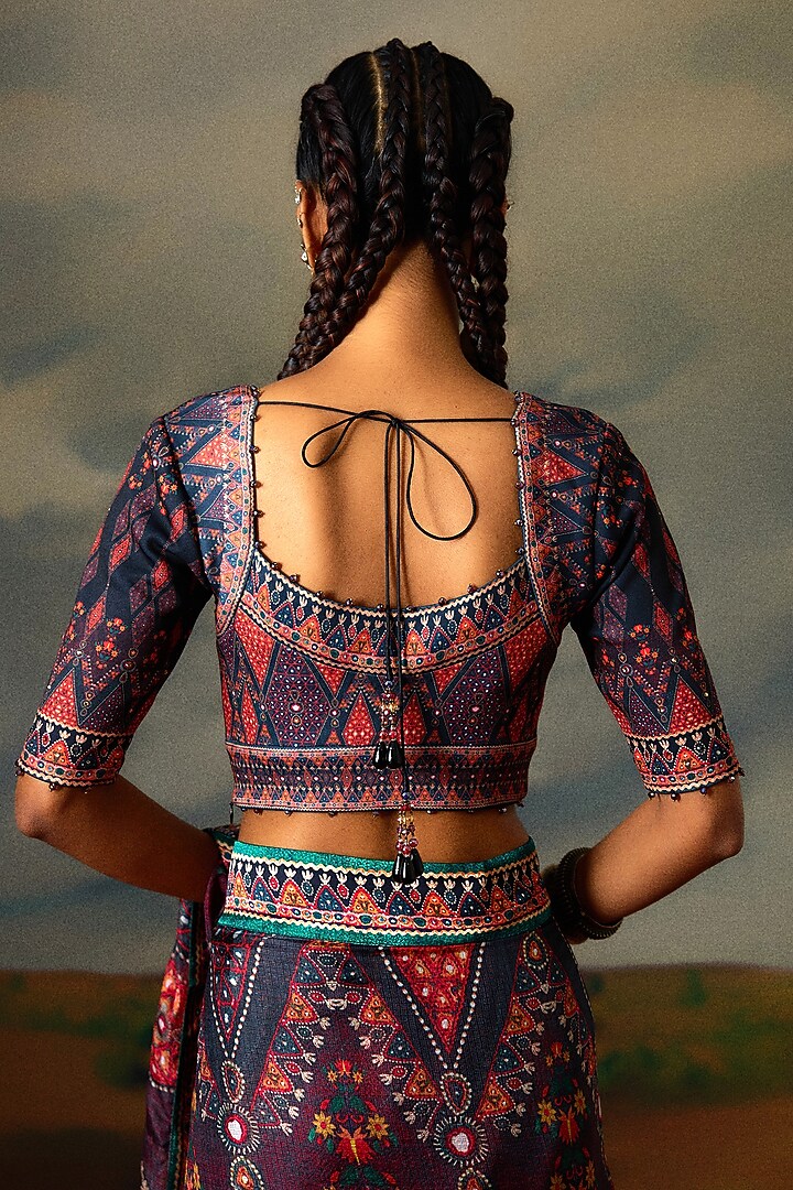 Charcoal Chanderi Silk Printed Wedding Saree Set by Rajdeep Ranawat at Pernia's Pop Up Shop