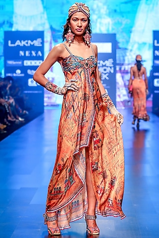 Multi Colored Fluted Strappy Dress by Rajdeep Ranawat