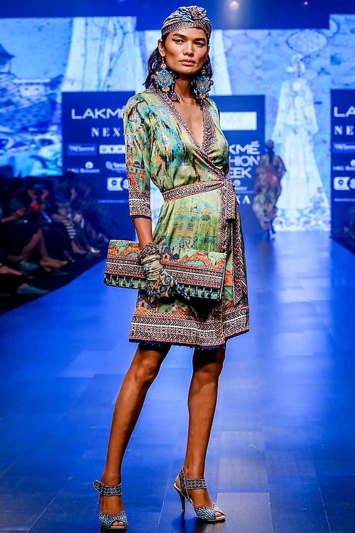 Lime Wrap Dress With Belt by Rajdeep Ranawat
