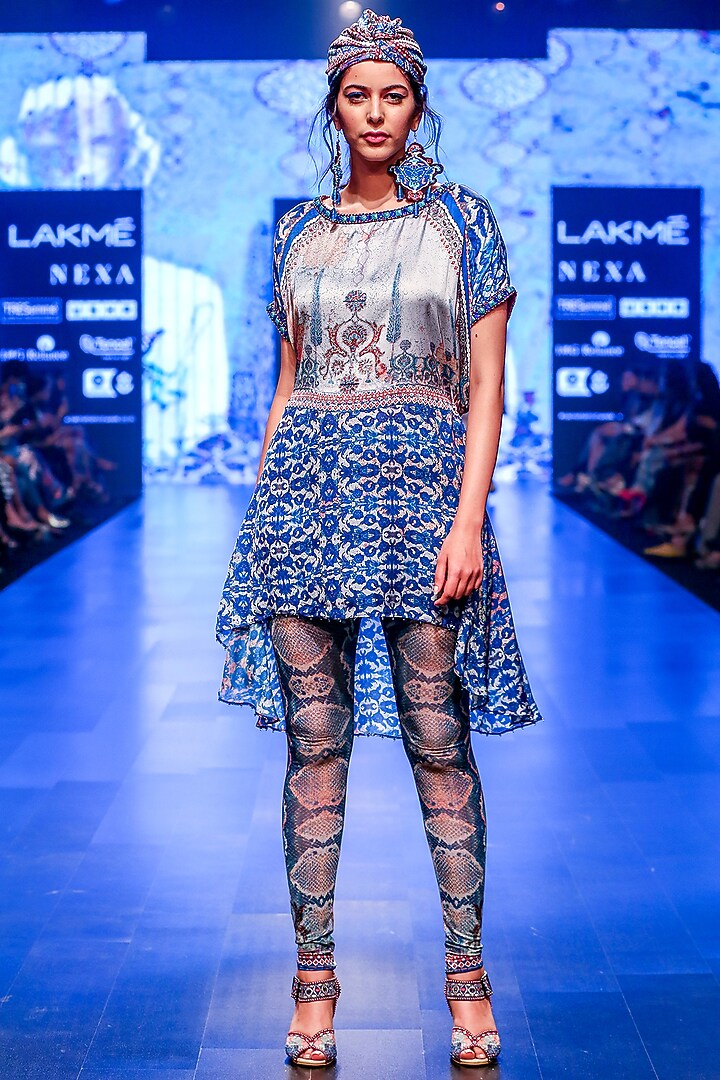 Yashma Grey & Indigo Printed Pants by Rajdeep Ranawat at Pernia's Pop Up Shop