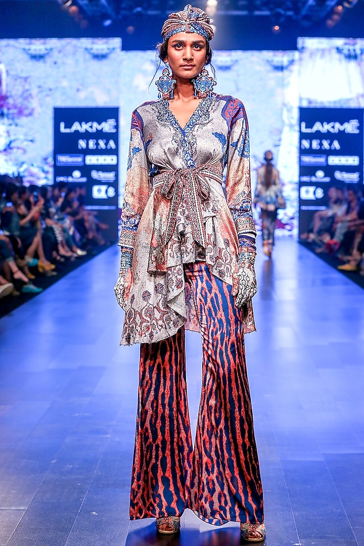 Grey Draped Wrap Tunic With Belt by Rajdeep Ranawat at Pernia's Pop Up Shop