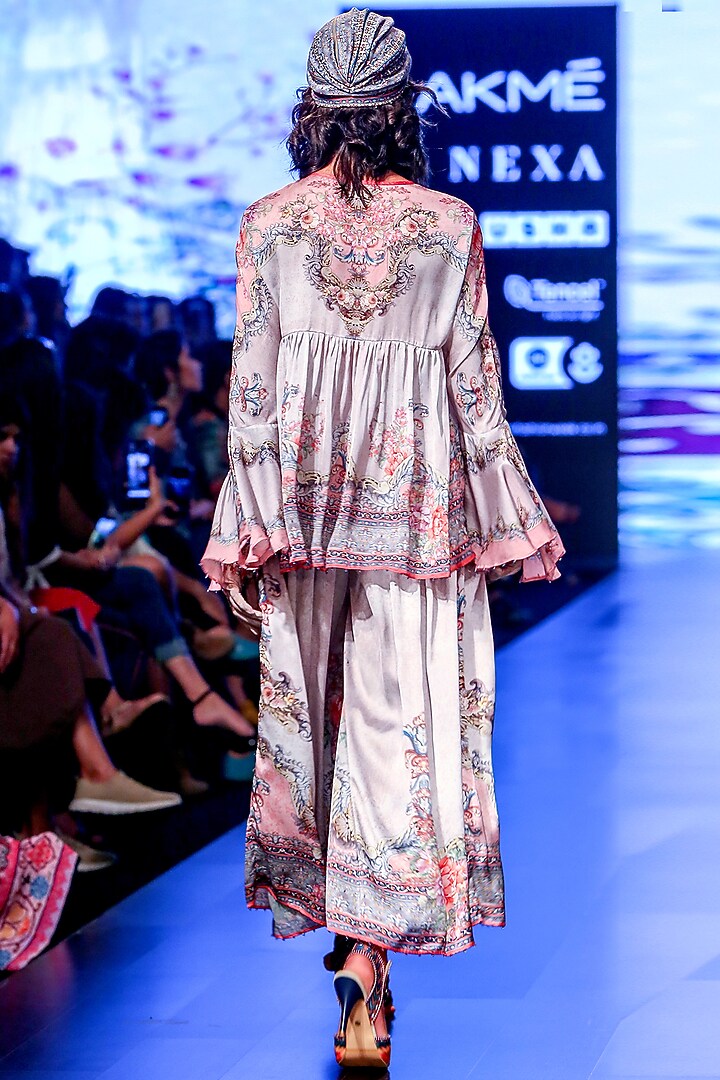 Blush Pink Printed Pleated Culotte Pants by Rajdeep Ranawat at Pernia's Pop Up Shop