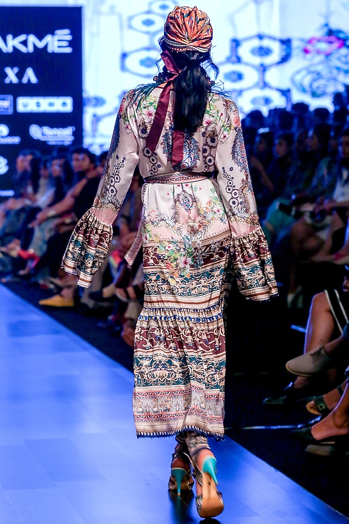 Slate Frill Long Jacket With Belted Tie by Rajdeep Ranawat at Pernia's Pop Up Shop