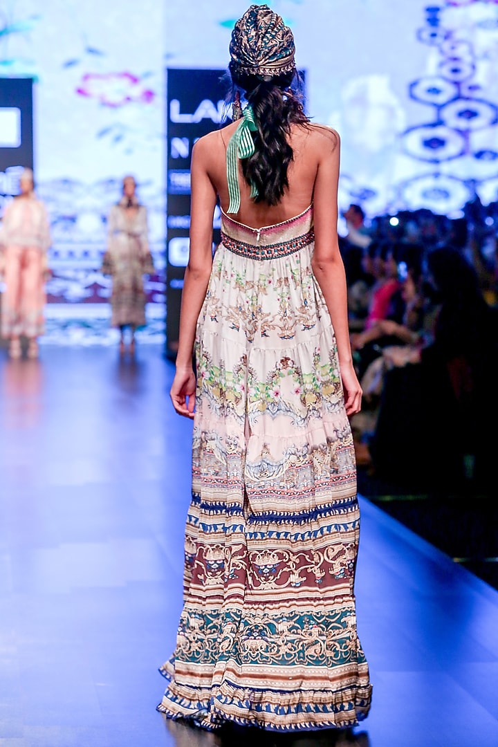 Slate Embroidered Printed Tiered Halter Cocktail Dress by Rajdeep Ranawat at Pernia's Pop Up Shop