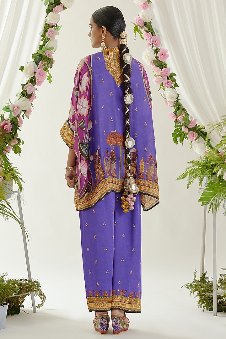 Purple Satin Printed Palazzo Pants by Rajdeep Ranawat at Pernia's Pop Up Shop