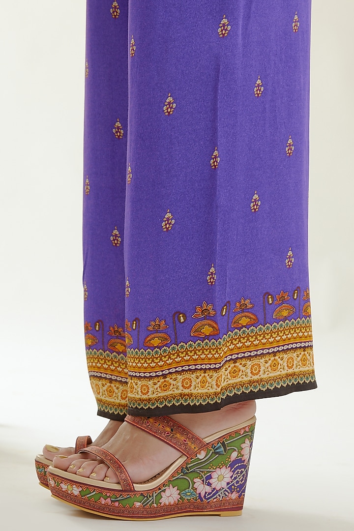 Purple Satin Printed Palazzo Pants by Rajdeep Ranawat at Pernia's Pop Up Shop