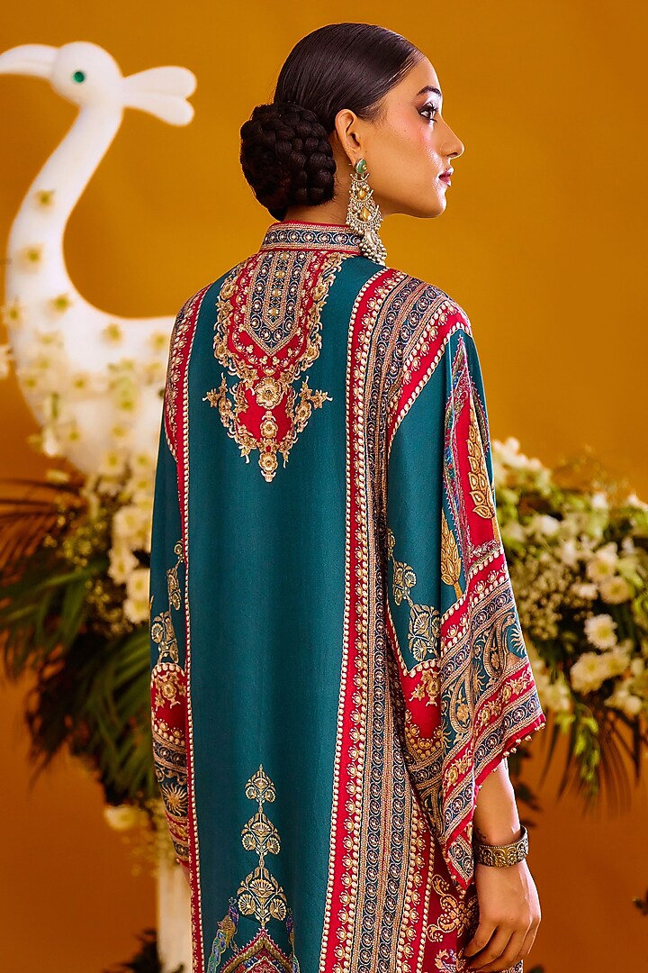 Red & Turquoise Silk Tunic by Rajdeep Ranawat at Pernia's Pop Up Shop