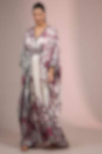 Raspberry Pink Silk Printed & Embroidered Kaftan by Rajdeep Ranawat at Pernia's Pop Up Shop