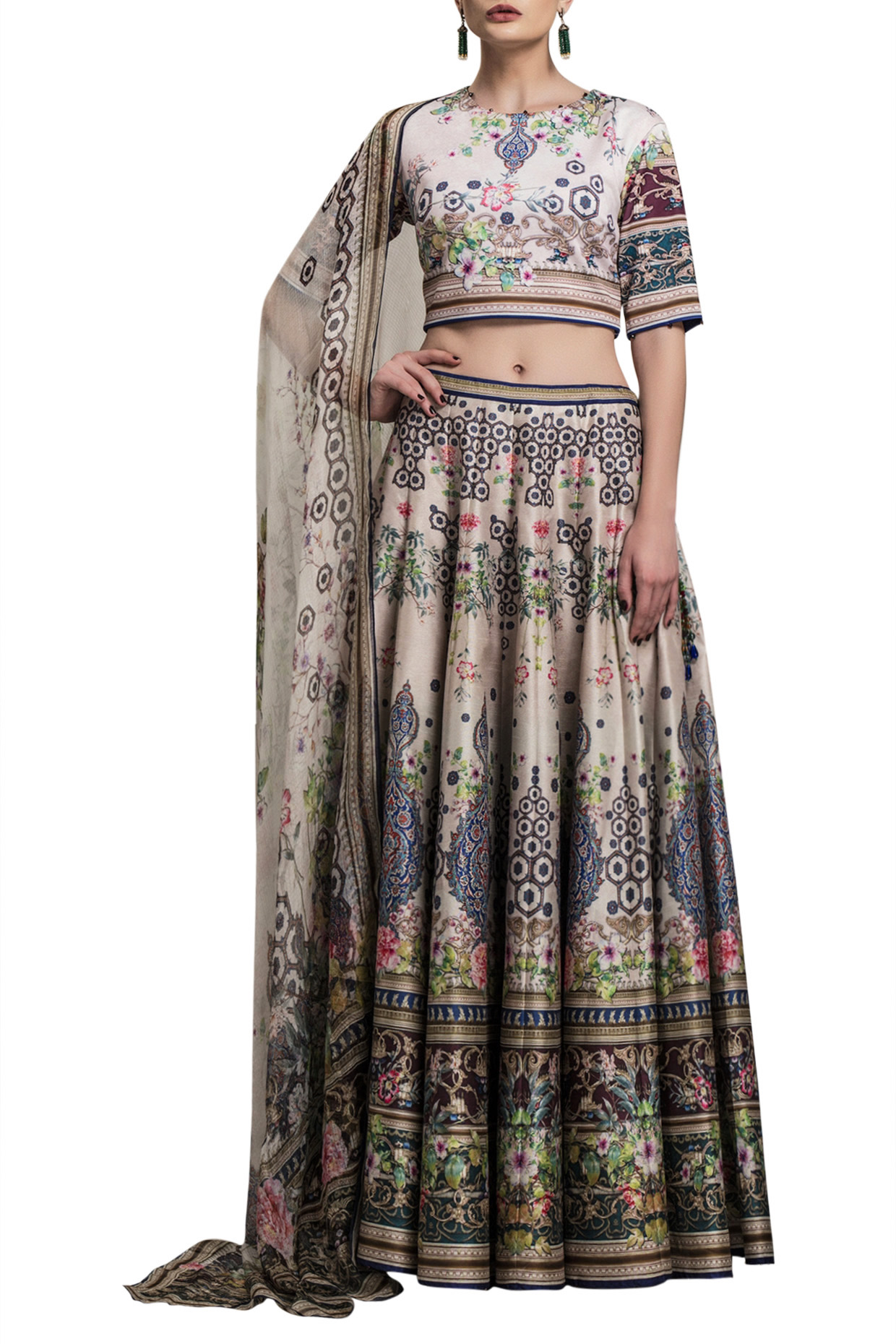 Blush Pink Digital Printed Silk Lehenga Set by Rajdeep Ranawat