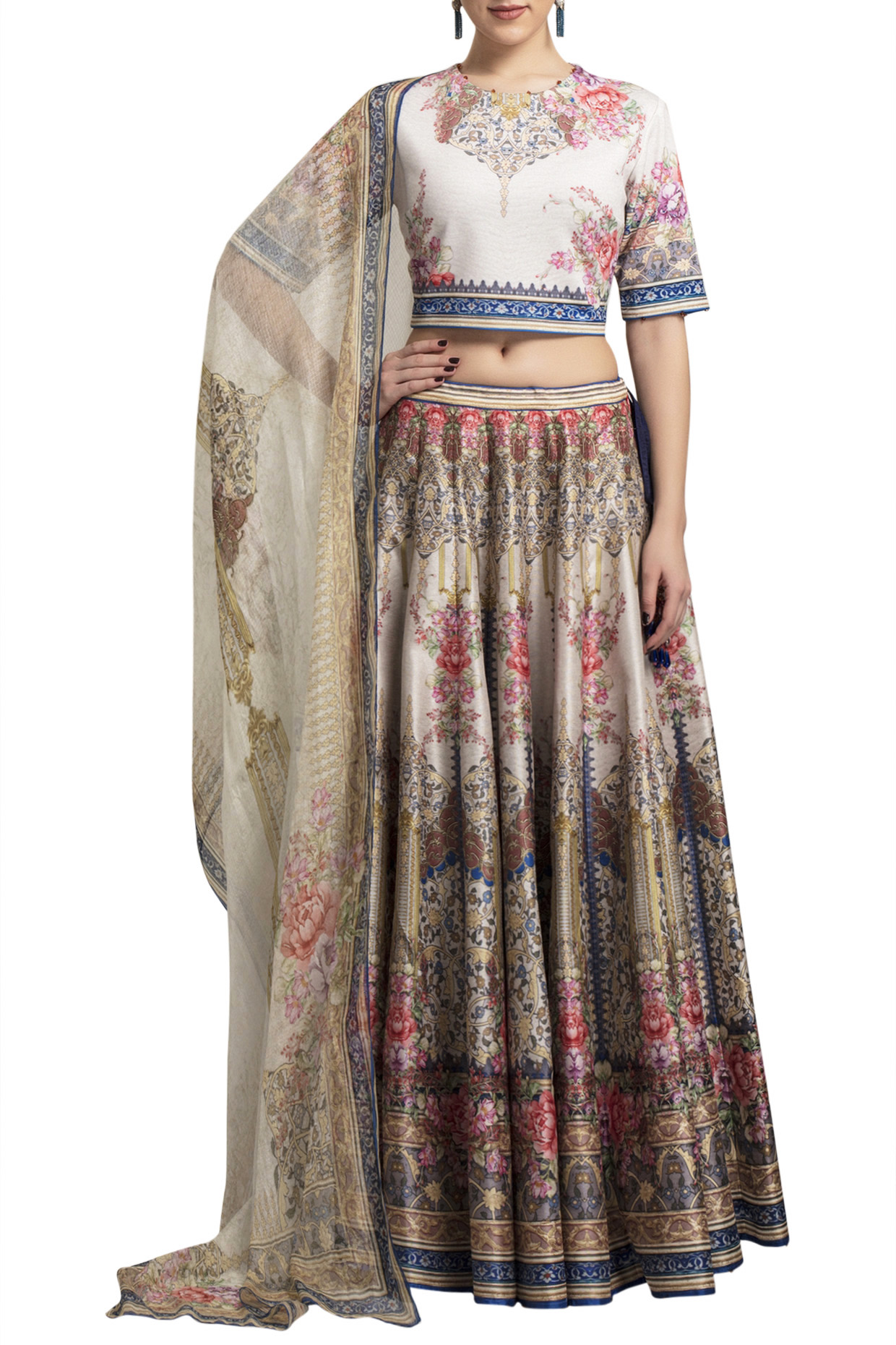 Cream Digital Printed Lehenga Set by Rajdeep Ranawat