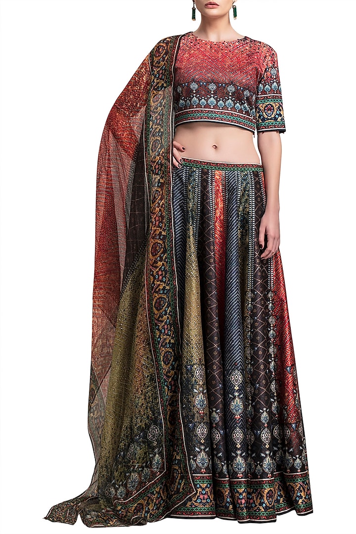 Multi Colored Digital Printed Lehenga Set by Rajdeep Ranawat