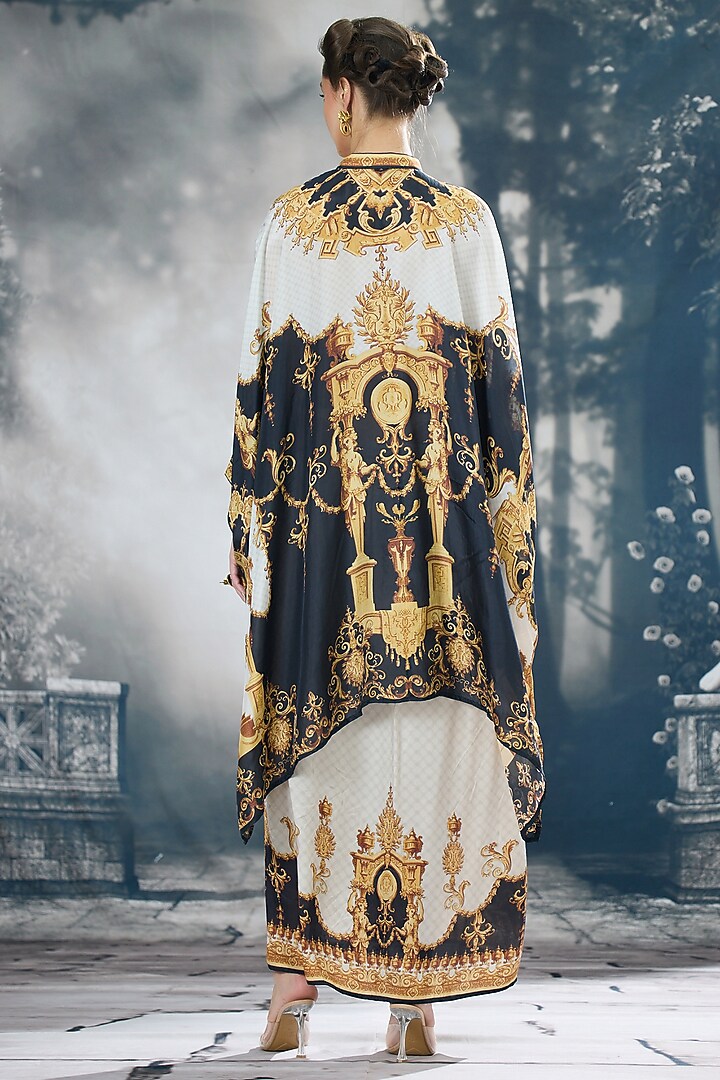 Black & Gold Modal Satin Printed Skirt by Rajdeep Ranawat at Pernia's Pop Up Shop