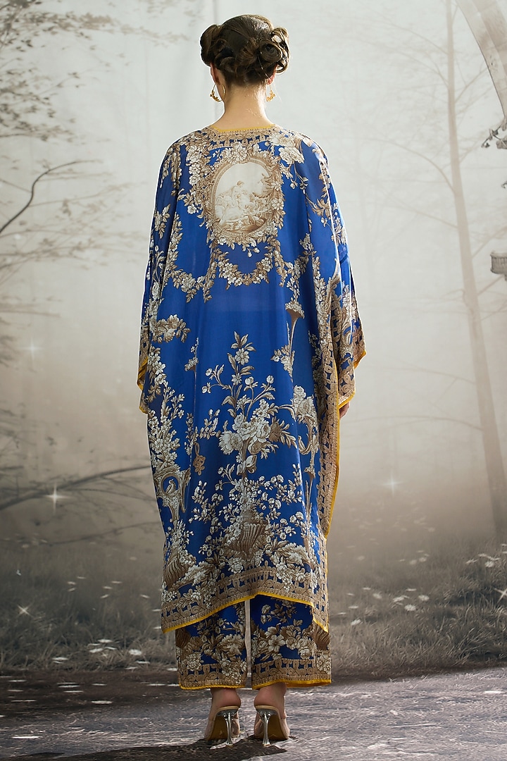 Blue Silk Printed Kaftan by Rajdeep Ranawat at Pernia's Pop Up Shop