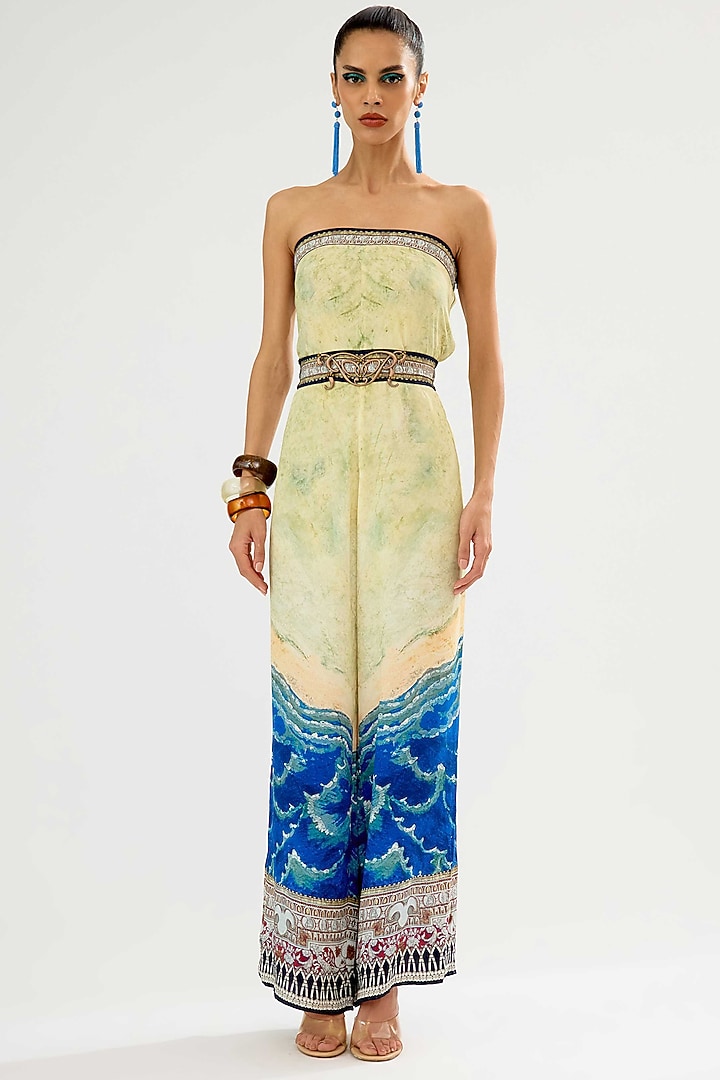 Vanilla & Blue Bamberg Crepe Printed Jumpsuit by Rajdeep Ranawat at Pernia's Pop Up Shop