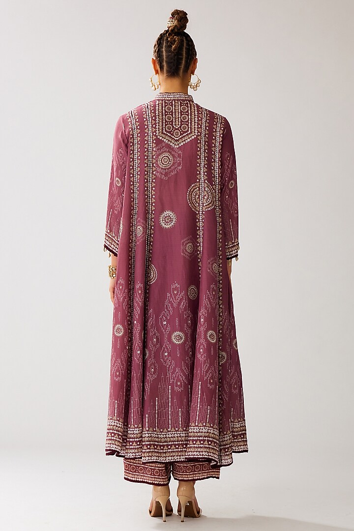 Vintage Rose Silk Printed Wedding Anarkali Set by Rajdeep Ranawat at Pernia's Pop Up Shop