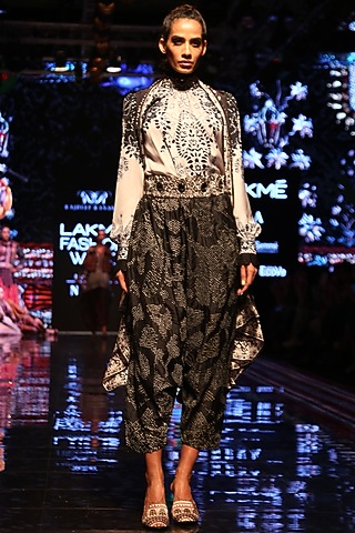 Black & White Printed Embroidered Shirt by Rajdeep Ranawat