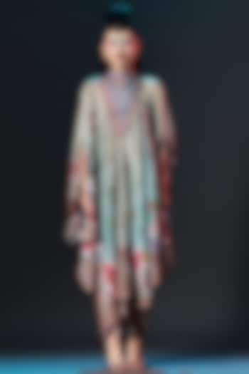 Beige & Sage Green Modal Satin Printed Dhoti Pants by Rajdeep Ranawat at Pernia's Pop Up Shop