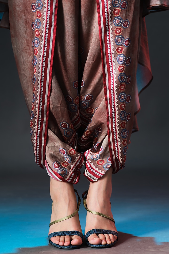 Beige & Sage Green Modal Satin Printed Dhoti Pants by Rajdeep Ranawat at Pernia's Pop Up Shop