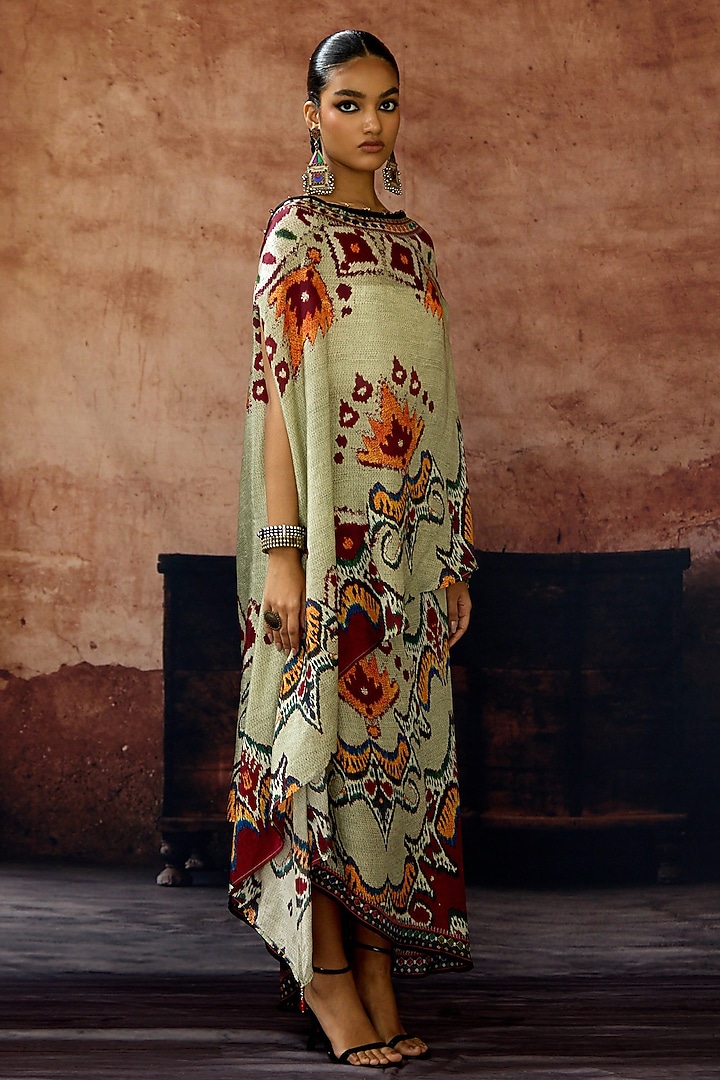 Beige Silk Printed Tie-Up Skirt Set by Rajdeep Ranawat at Pernia's Pop Up Shop
