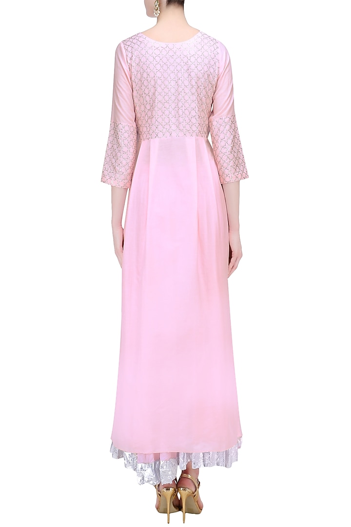Powder pink and silver work kurta and skirt set available only at Pernia's Pop Up Shop.