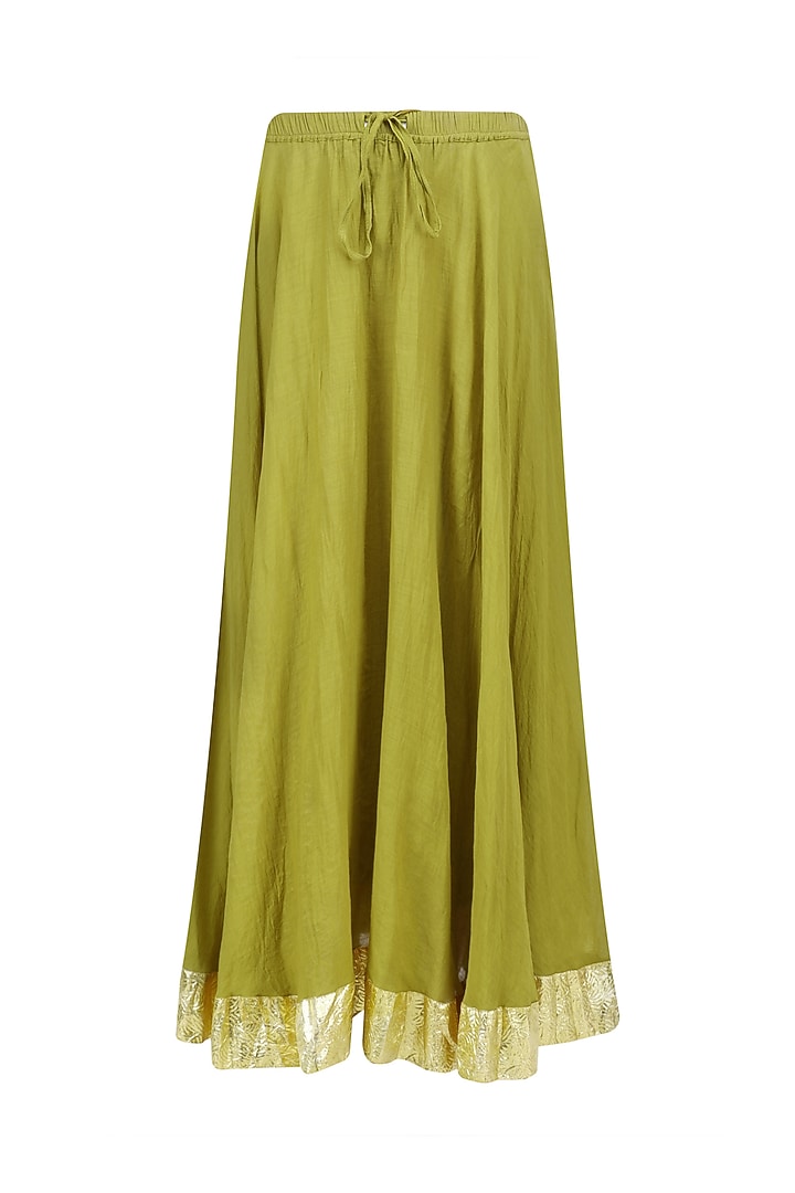Olive green thread embroidered kurta and skirt set available only at Pernia's Pop Up Shop.