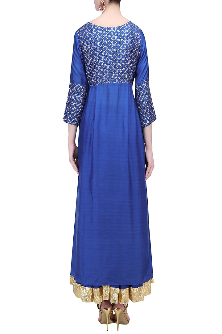 Cobalt blue and gold work kurta and skirt set available only at Pernia's Pop Up Shop.