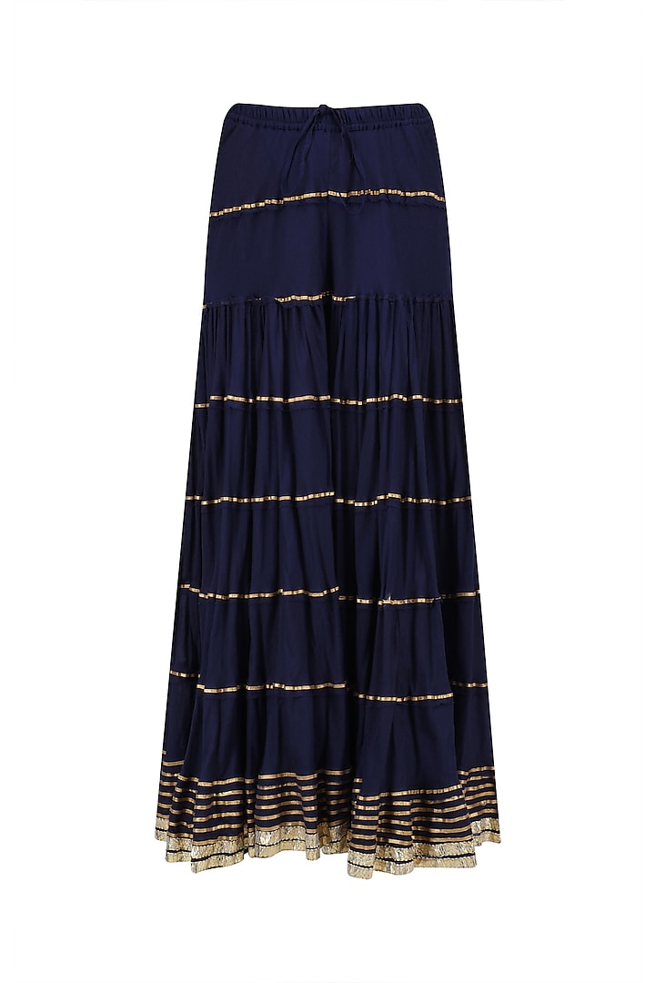 Navy blue floral embroidered short kurta and skirt set available only at Pernia's Pop Up Shop.