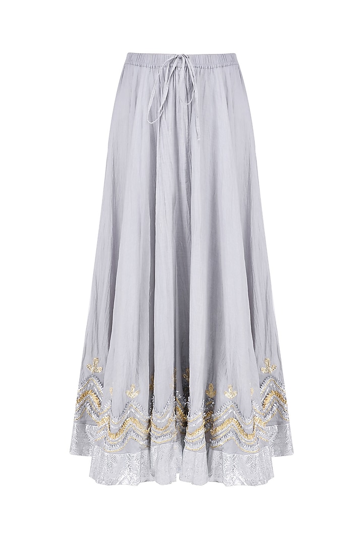 Light grey, gold and silver gota patti work kurta and skirt set available only at Pernia's Pop Up Shop.